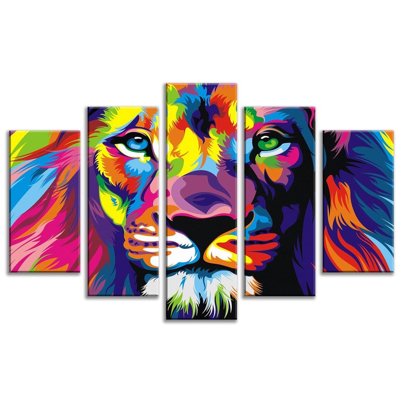 NAN Wind 5Pcs Colorful Animal Wall Art Lion Canvas Lion Painting Animal Oil Painting Pictures Art Print On Canvas Stretched and Framed Ready to Hang - Image 2